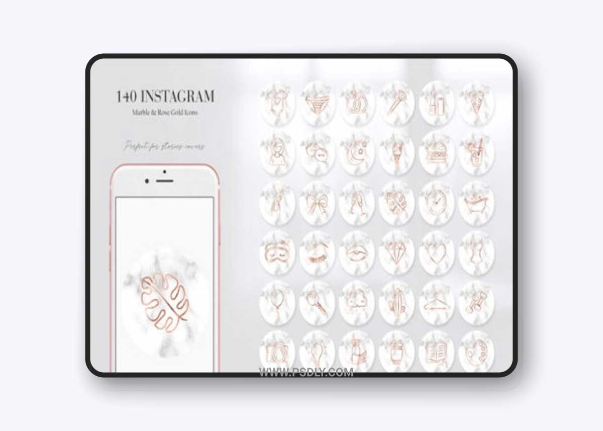 140 Rose Gold and Marble Icons Instagram