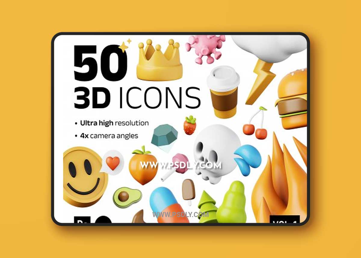 50 unique 3D icons Vol. 1