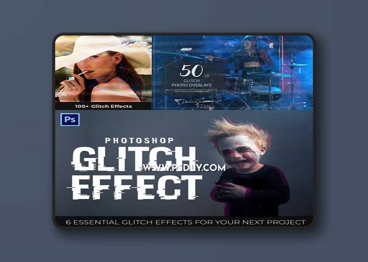 100+ Glitch Photo Effects & Overlays for Photoshop