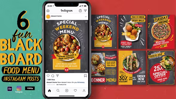 Videohive Fun Blackboard Food Menu Instagram Posts 38017377
