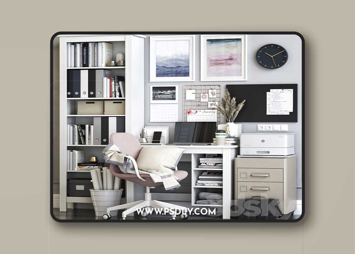 IKEA BRUSALI office workplace with LANGFJALL chair 3D Model