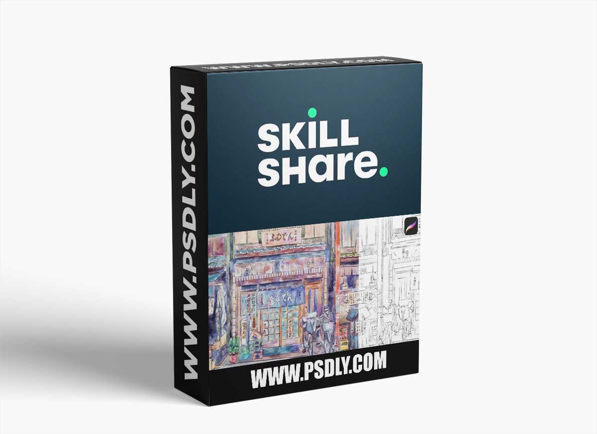 Japanese storefront in Japanese watercolor style in Procreate - digital illustration + free brushes