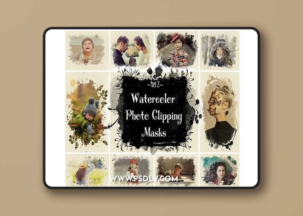 Watercolor Photo Clipping Masks, Frames