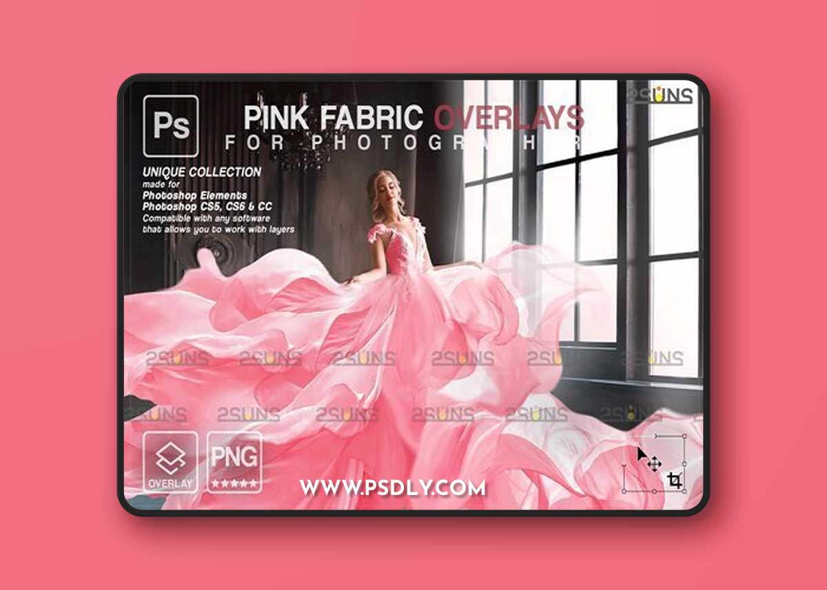 CreativeMarket - Pink flying fabric photoshop overlay 7394420
