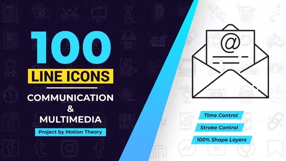 Videohive 100 Communication & Multimedia Line Icons 38730378
