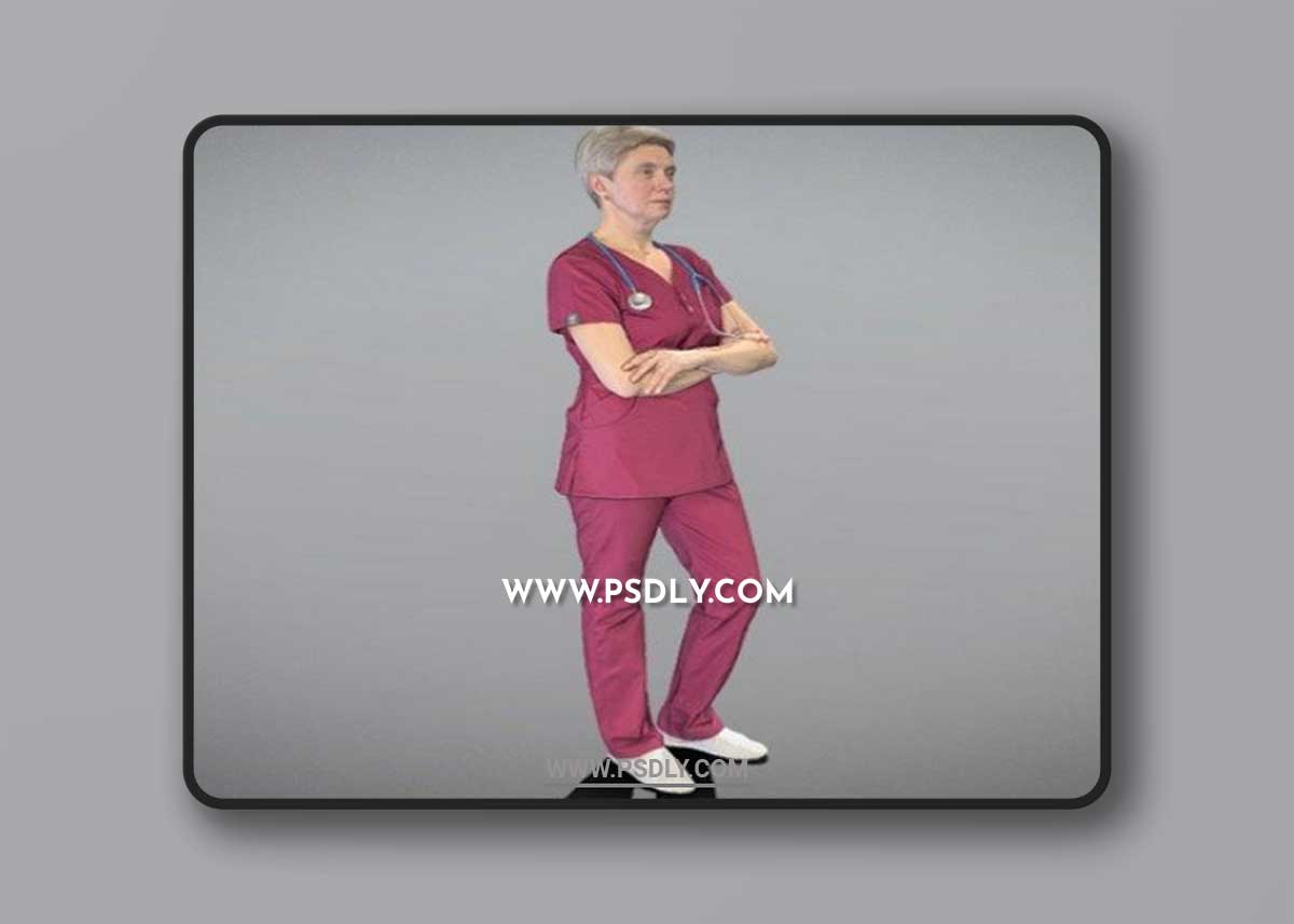 Adult surgical nurse in red uniform 144 3D Model