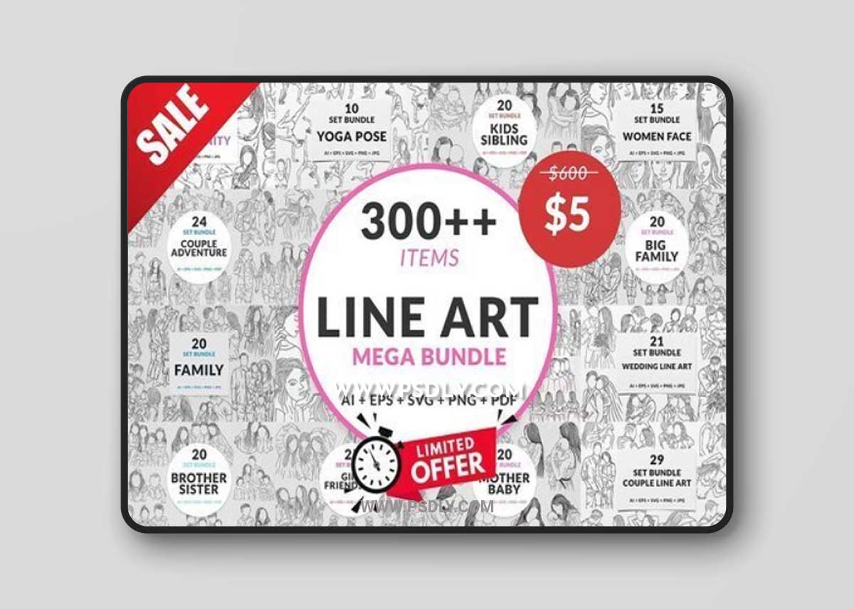 Set Mega Bundle Line Art People Family