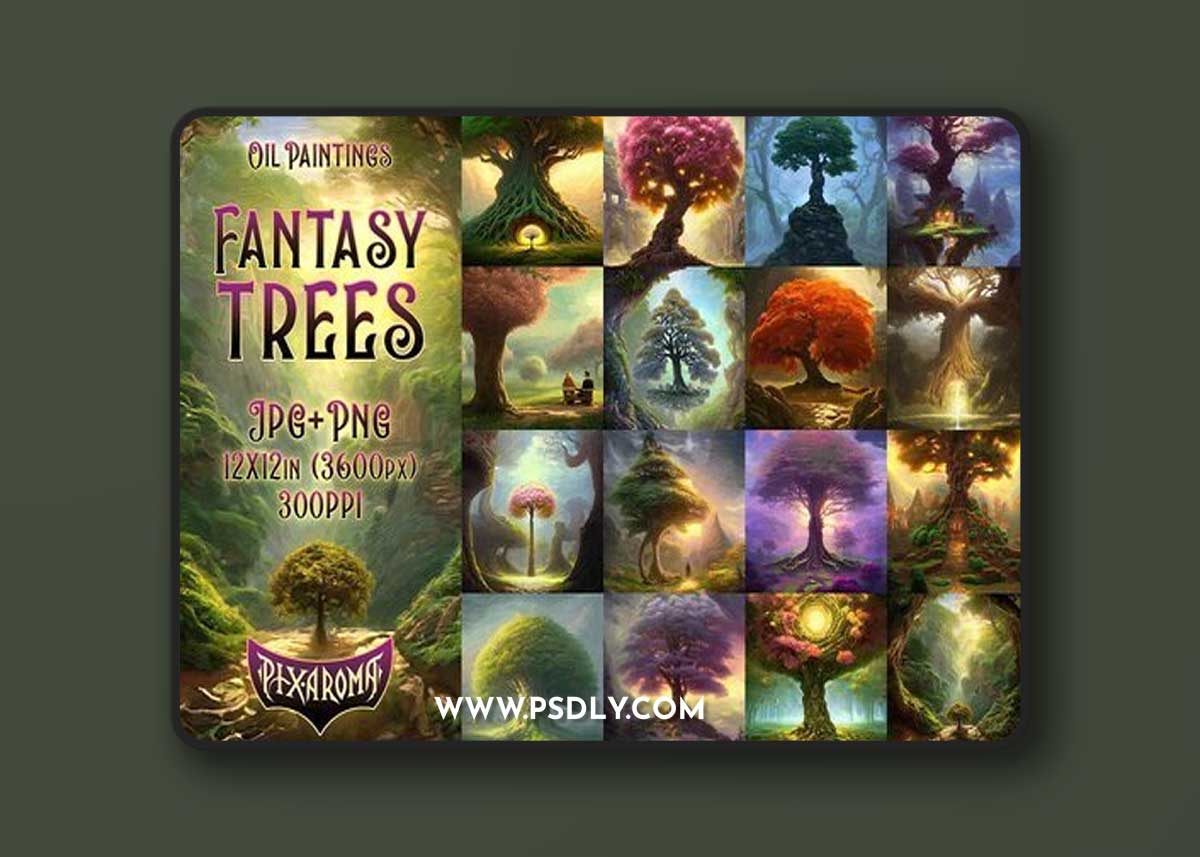 CreativeMarket - 100 Fantasy Trees - Oil Painting Art 7556701