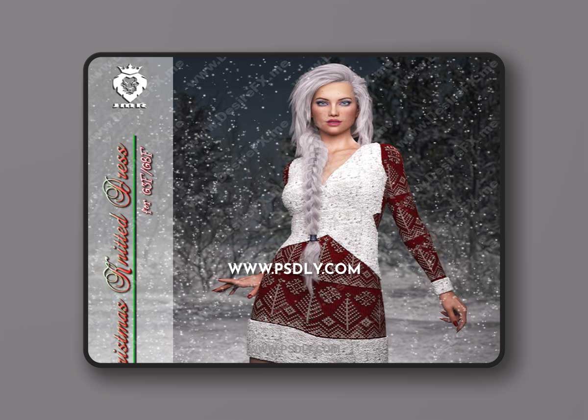 JMR Christmas Knitted Dress for G3F or G8F 3D Model