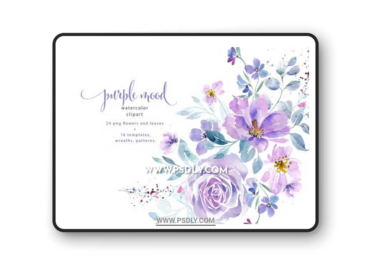 Purple Mood - 40 Watercolor Clipart