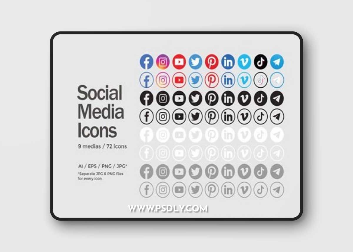 Circle Social Media Icons Set - 72 Icons