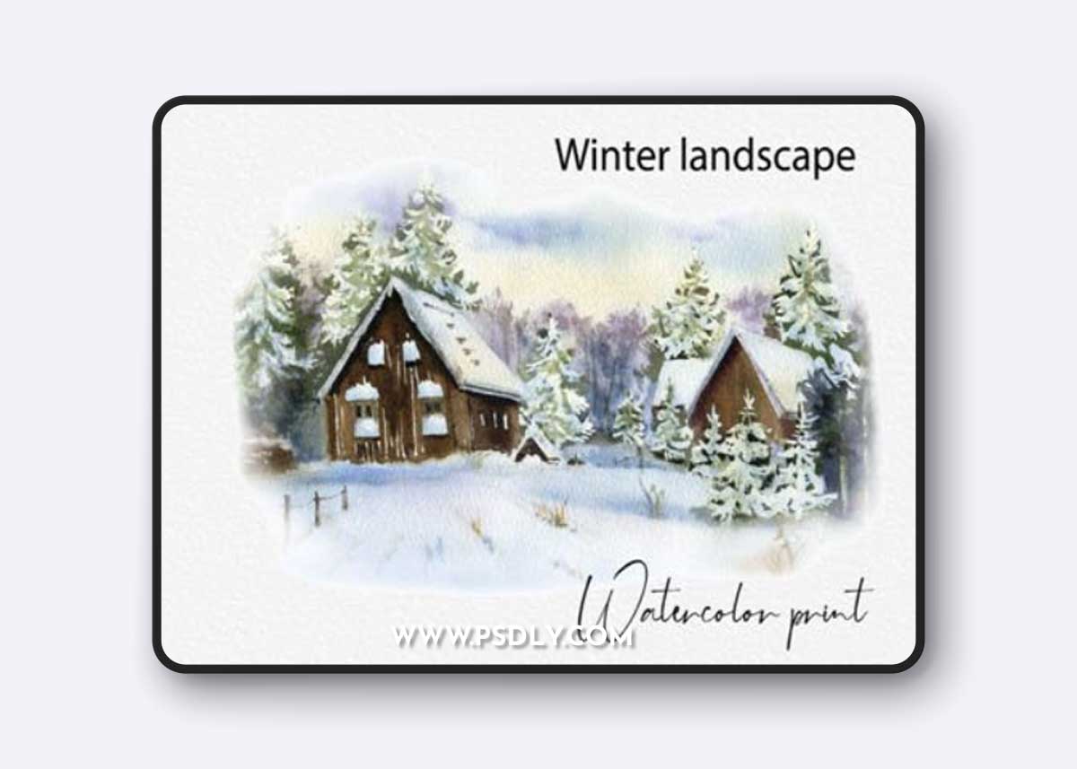 Winter Landscape - Printable Watercolor Poster Template