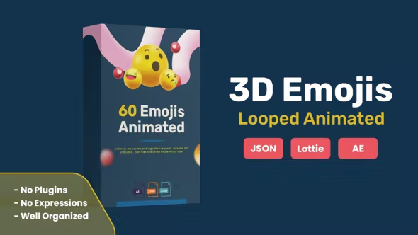 Videohive 3D Animated Emojis with Looping animations , Json and Lottie files included 41344451