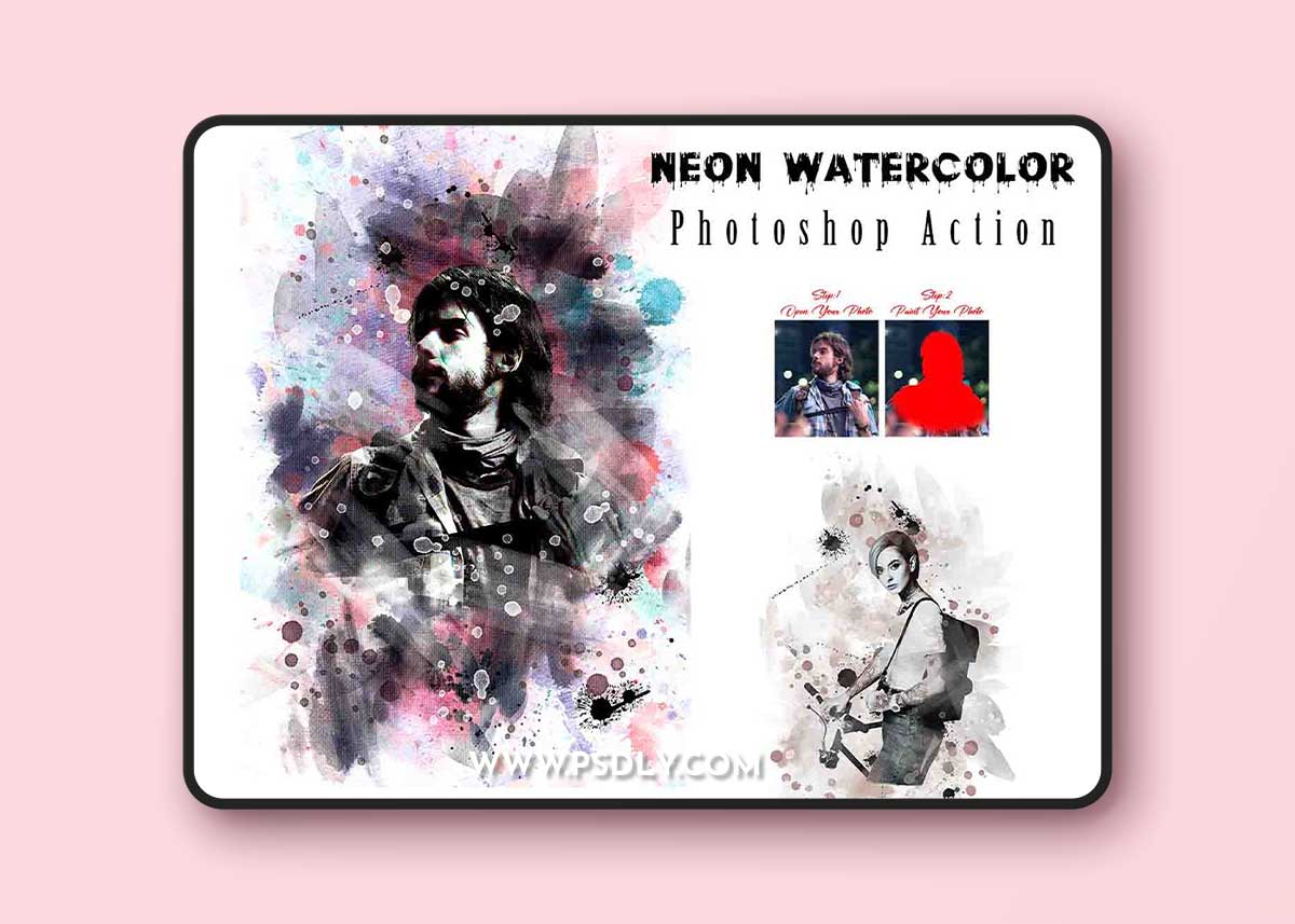 CreativeMarket - Neon Watercolor Photoshop Action 12783818