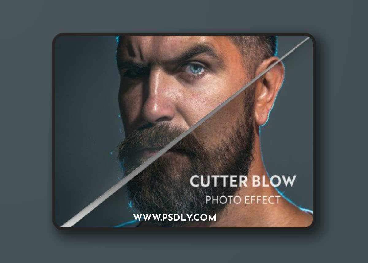 Cutter Blow Sliced Photo Effect Mockup