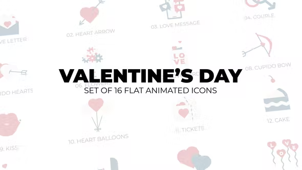 Videohive Valentine's day - Set of 16 Animation Icons 43384453
