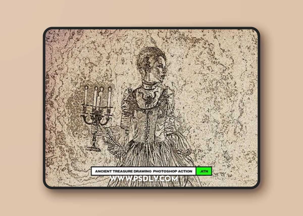 Ancient Treasure Drawing Photoshop Action XT27GN6