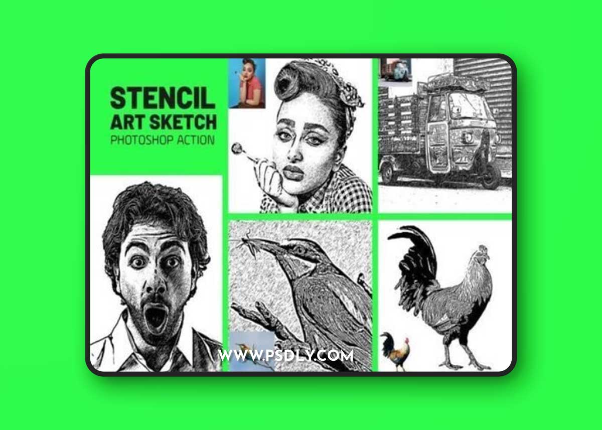 Stencil Art Sketch Photoshop Actions