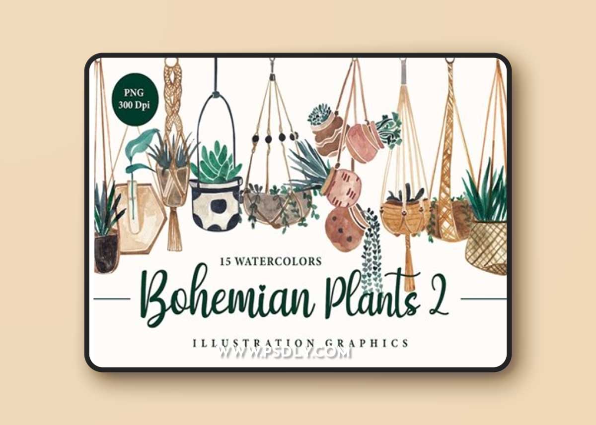 Terracota Plant Bohemian Tropical Set Watercolor S4VECAA
