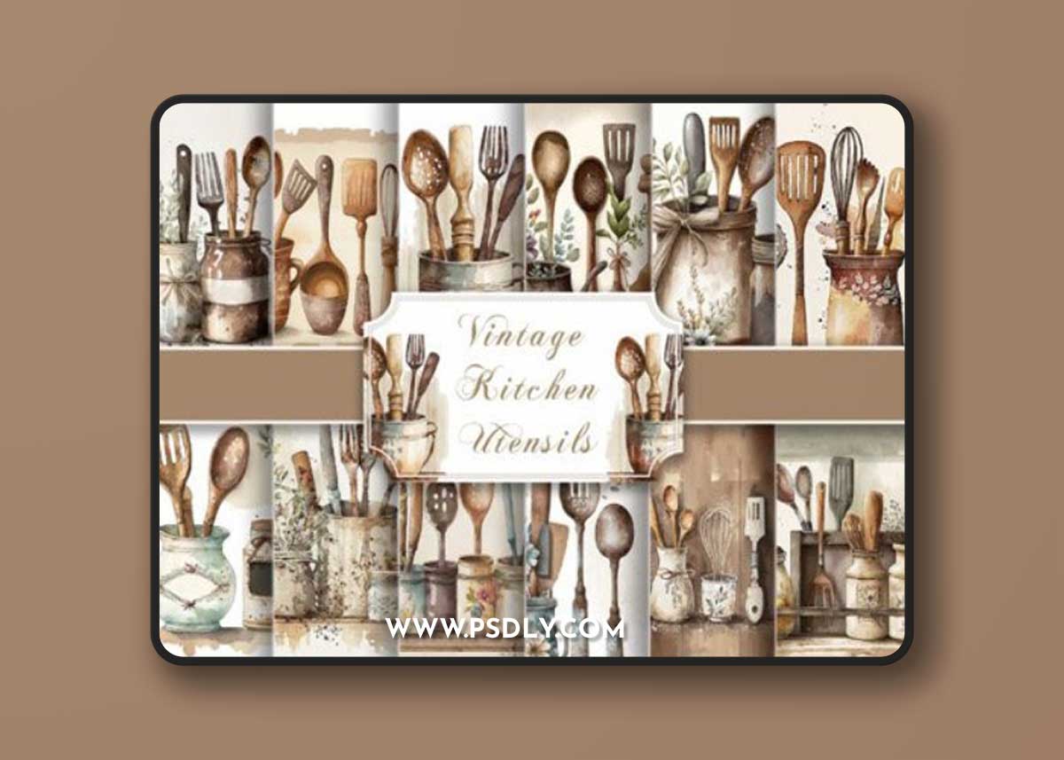 Vintage Rustic Farmhouse Utensils Illustrations