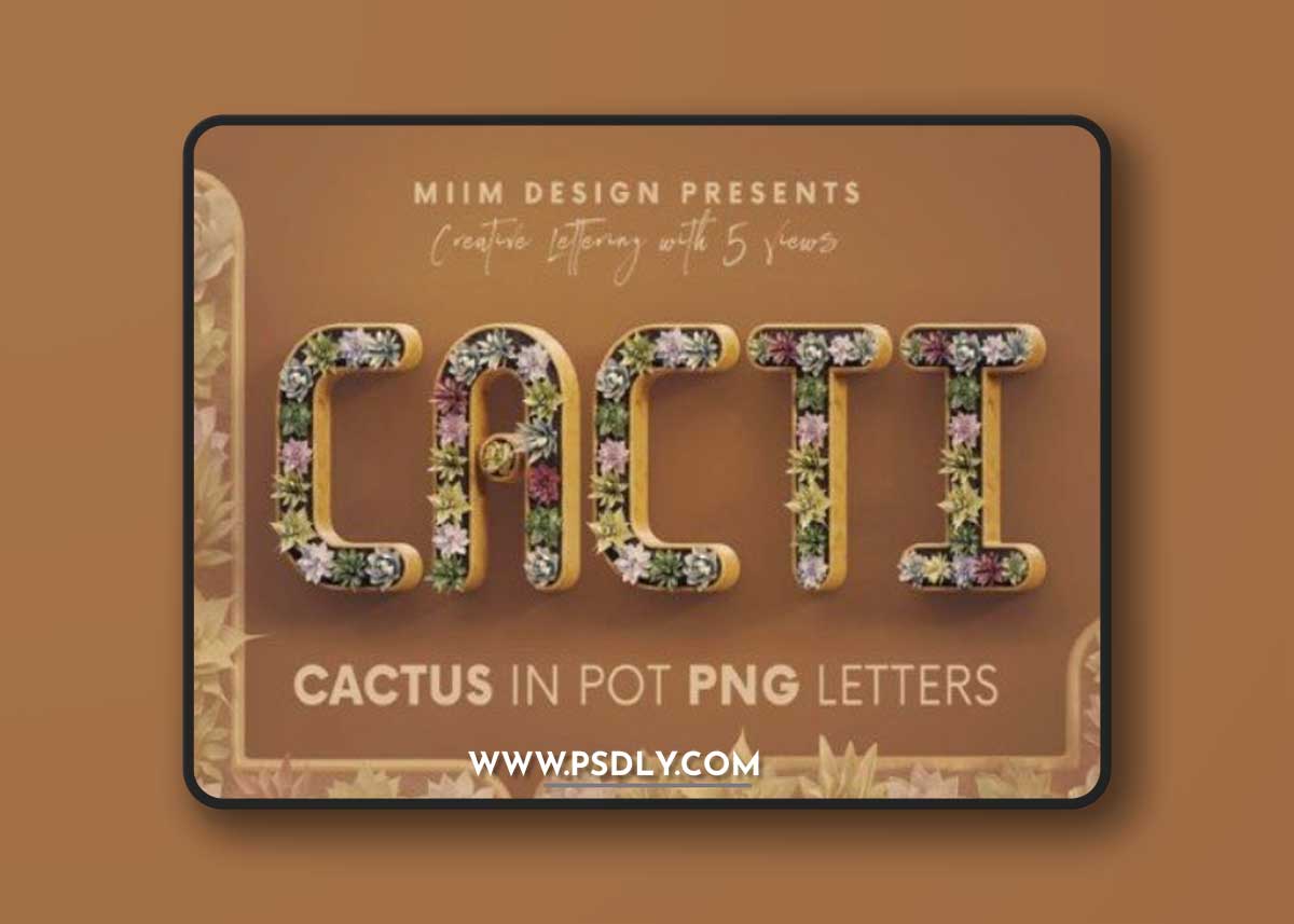 Cactus in Pot 3D Lettering