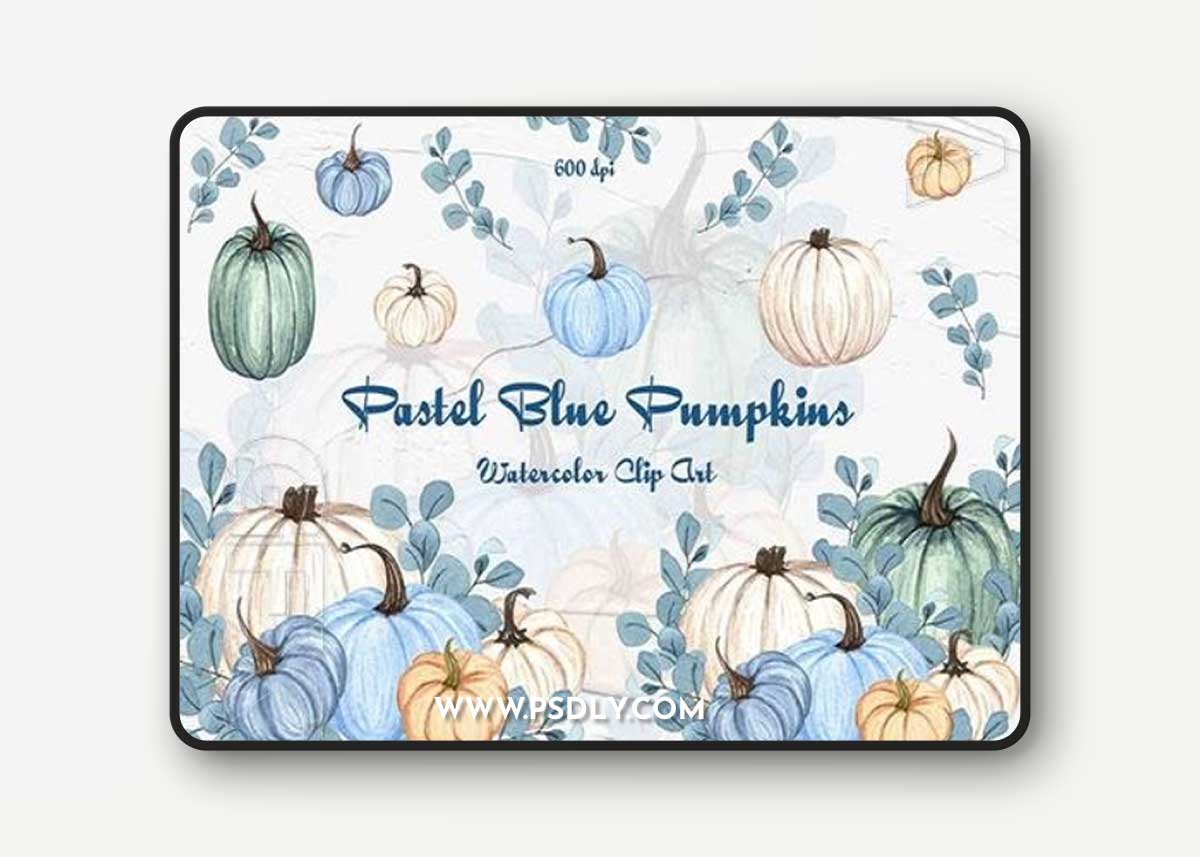 Blue Pumpkin Watercolor Clipart [PNG]