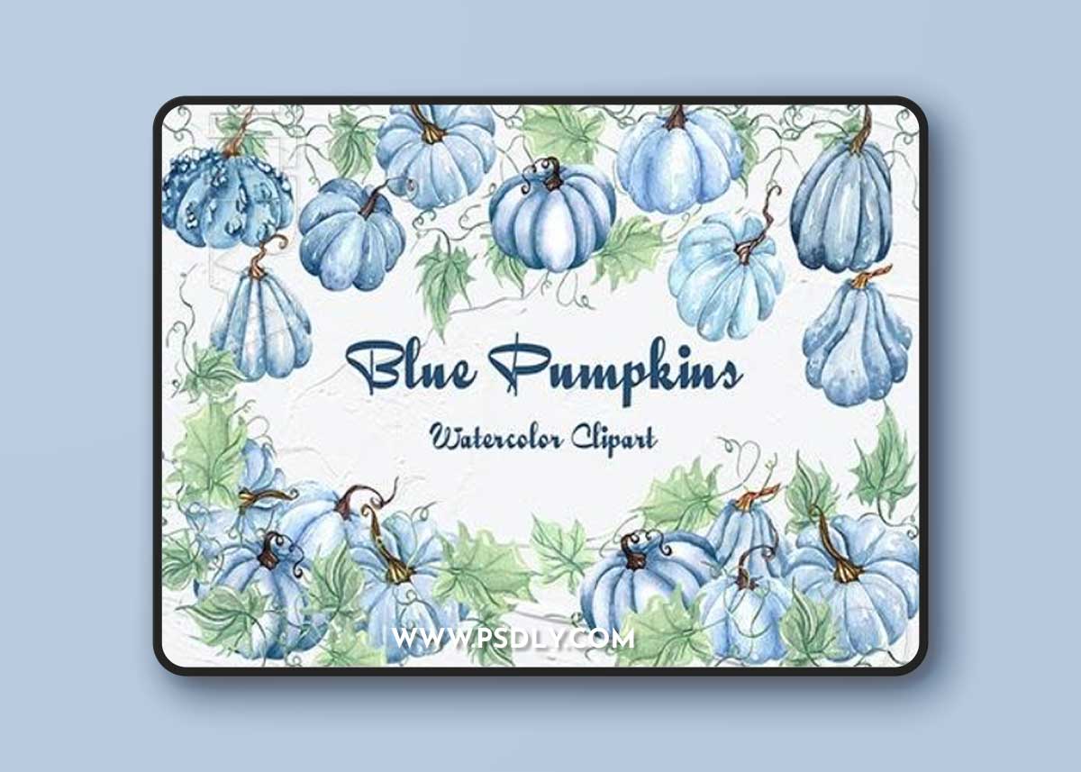 Blue Pumpkins Watercolor Clipart [PNG]