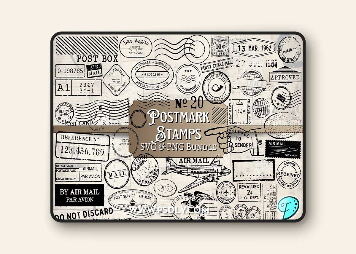 100 Postmark Stamps SVG and PNG Bundle
