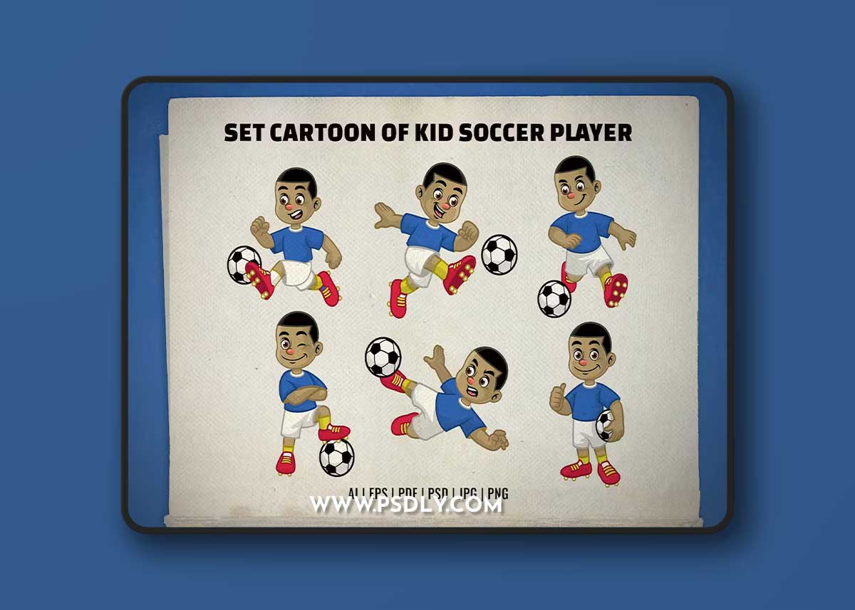 Set Cartoon of Kid Soccer Player 53W3M2V