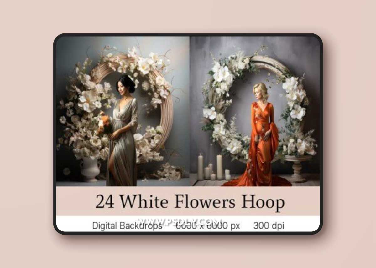 24 White Flowers Halo Ring Backdrops