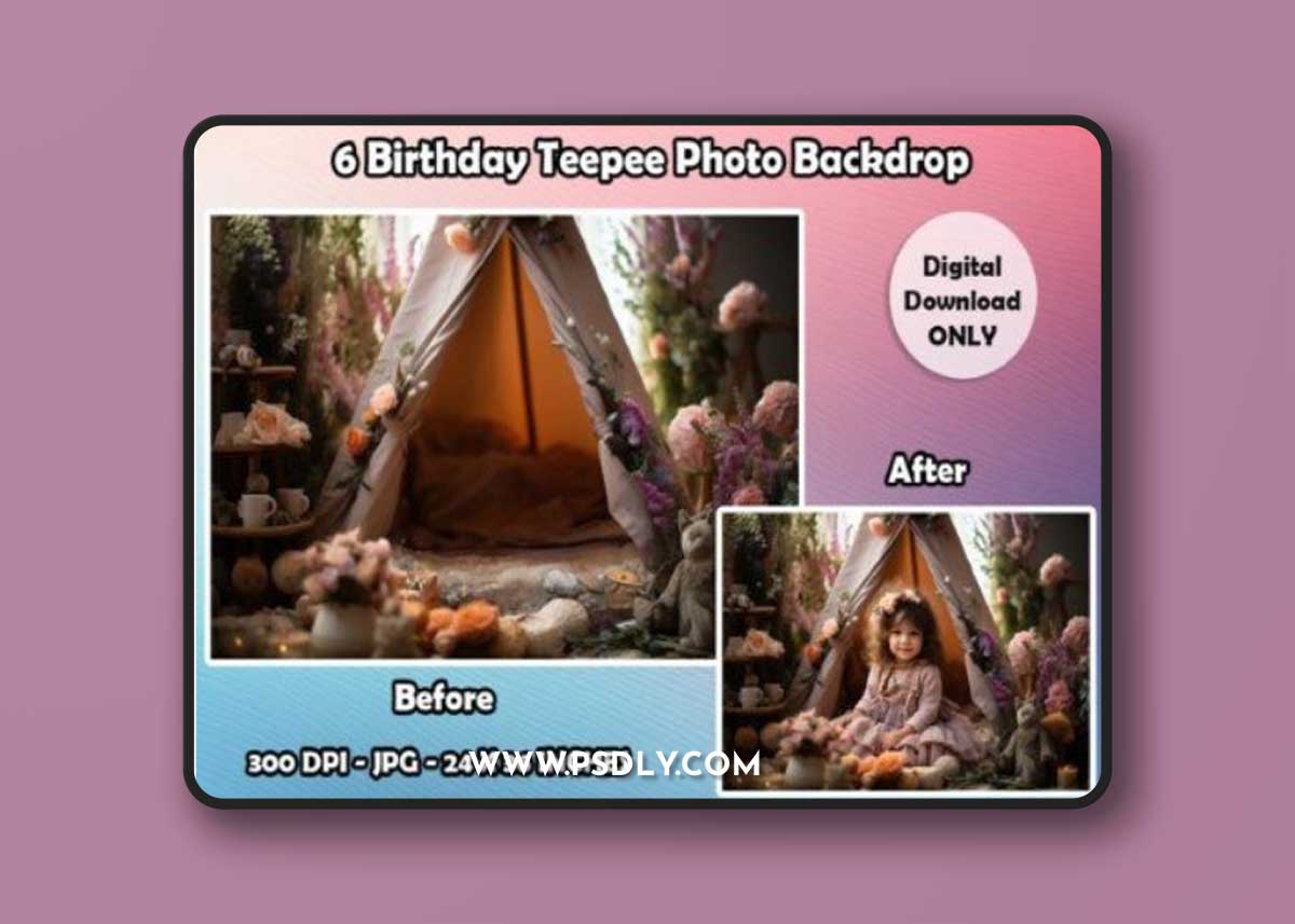 6 Birthday Teepee Photo Backdrop JPG
