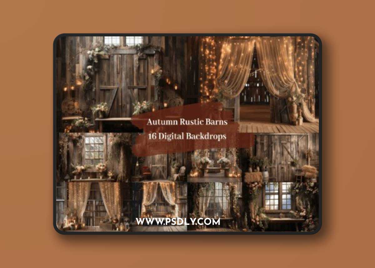Autumn Rustic Barns Digital Backdrops