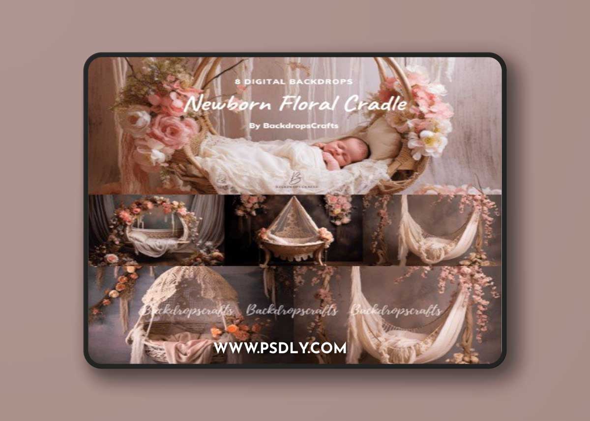 Newborn Floral Cradle Digital Backdrops