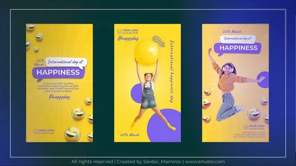 Videohive International Day of Happiness Emoji Instagram Story 47863305