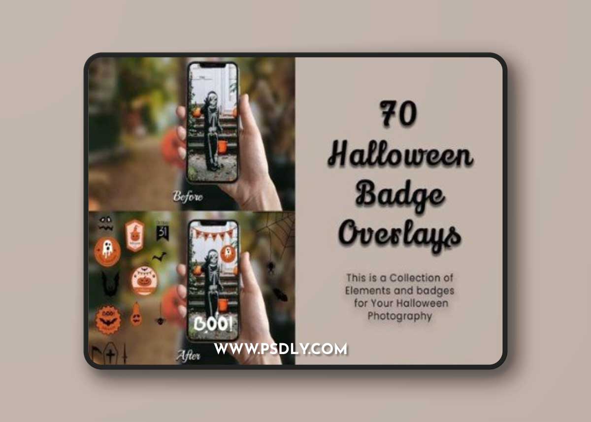 70 Halloween Badge PNGs Photo Overlays