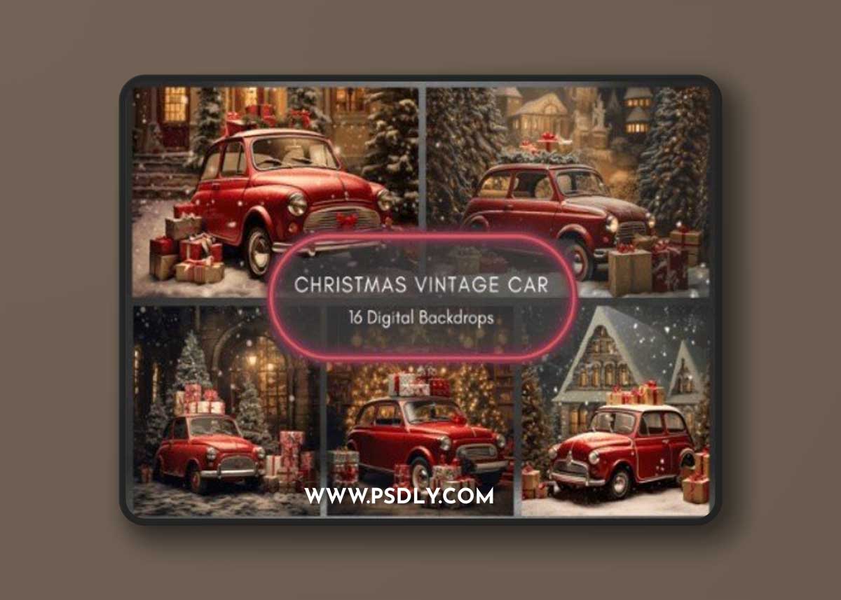 Christmas Vintage Car Digital Backdrops