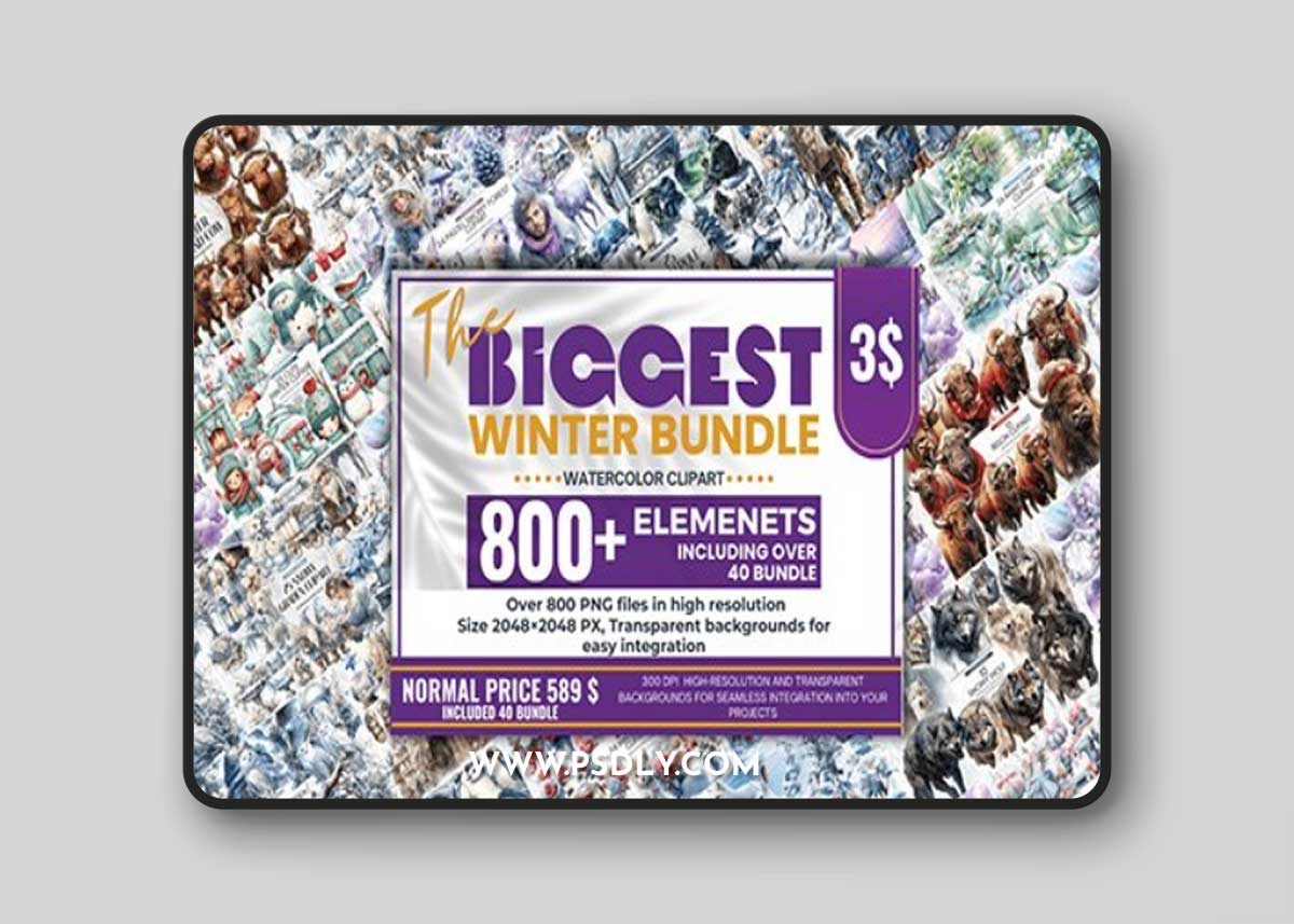Huge Winter Watercolor Clipart Bundle