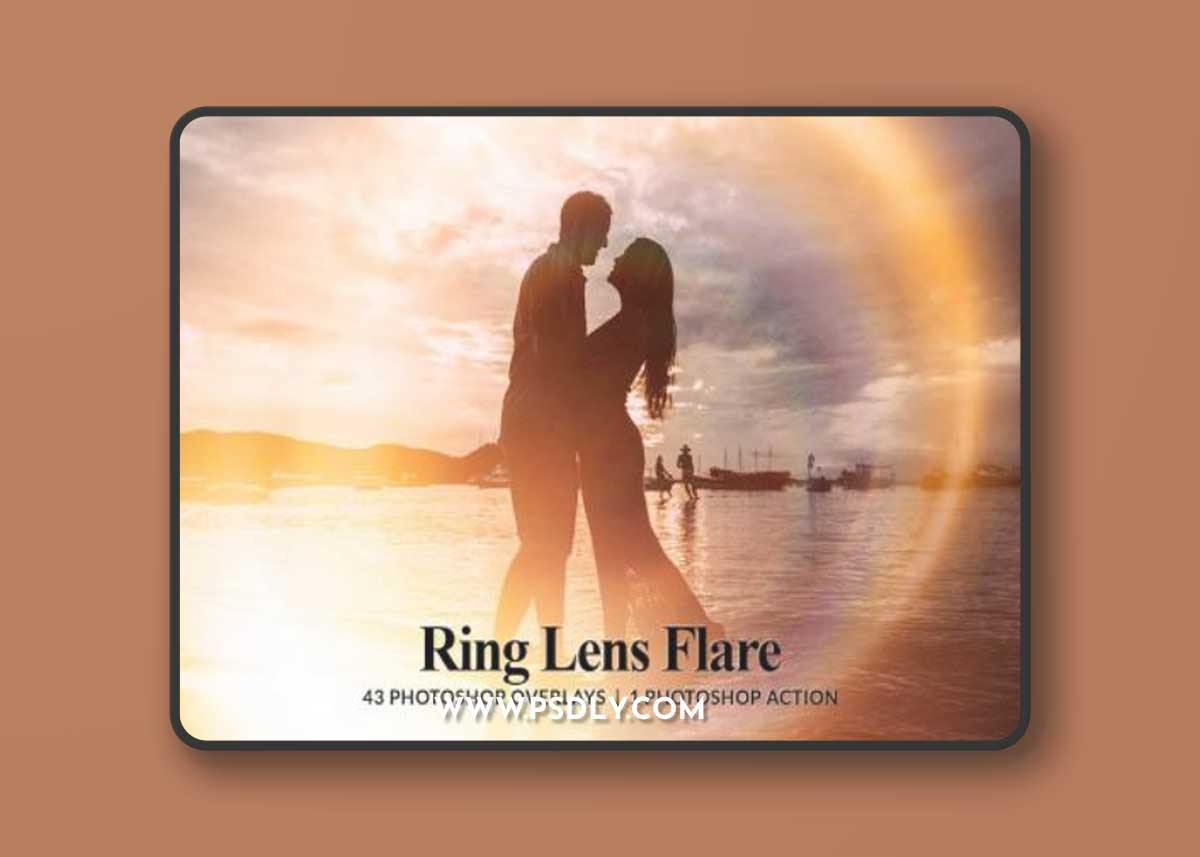 43 Ring Lens Flare Overlays & Photoshop Action