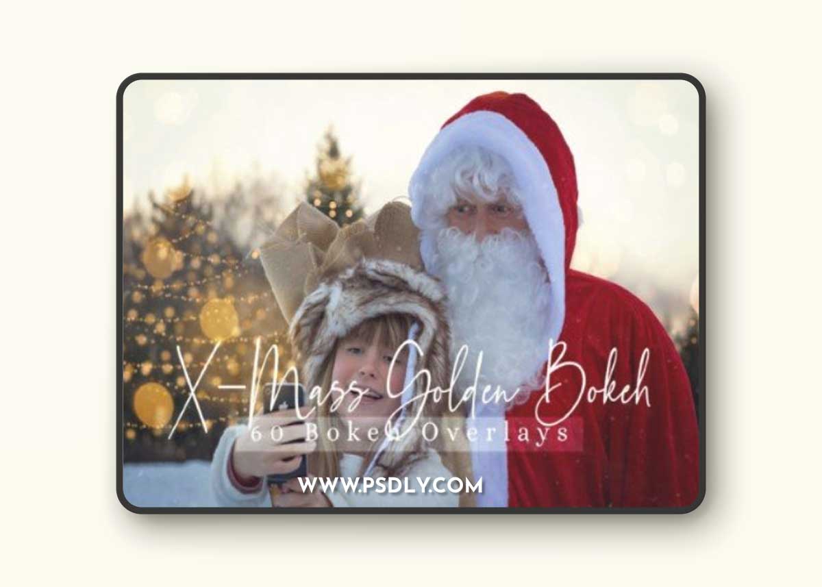 60 X-Mass Golden Bokeh Lights Overlays
