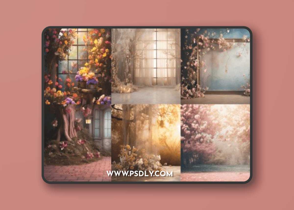 Trees of Flower Set Digital Backdrops