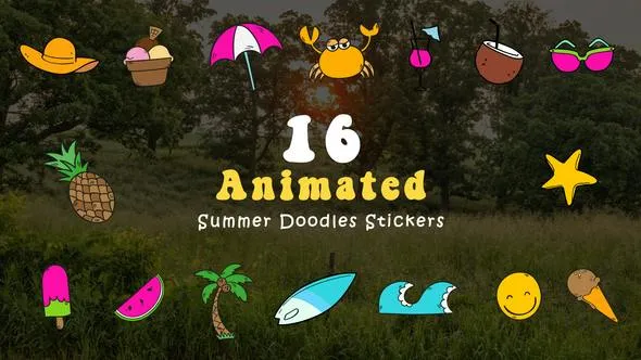 Videohive Vector Animated Summer Doodle Stickers 49457102