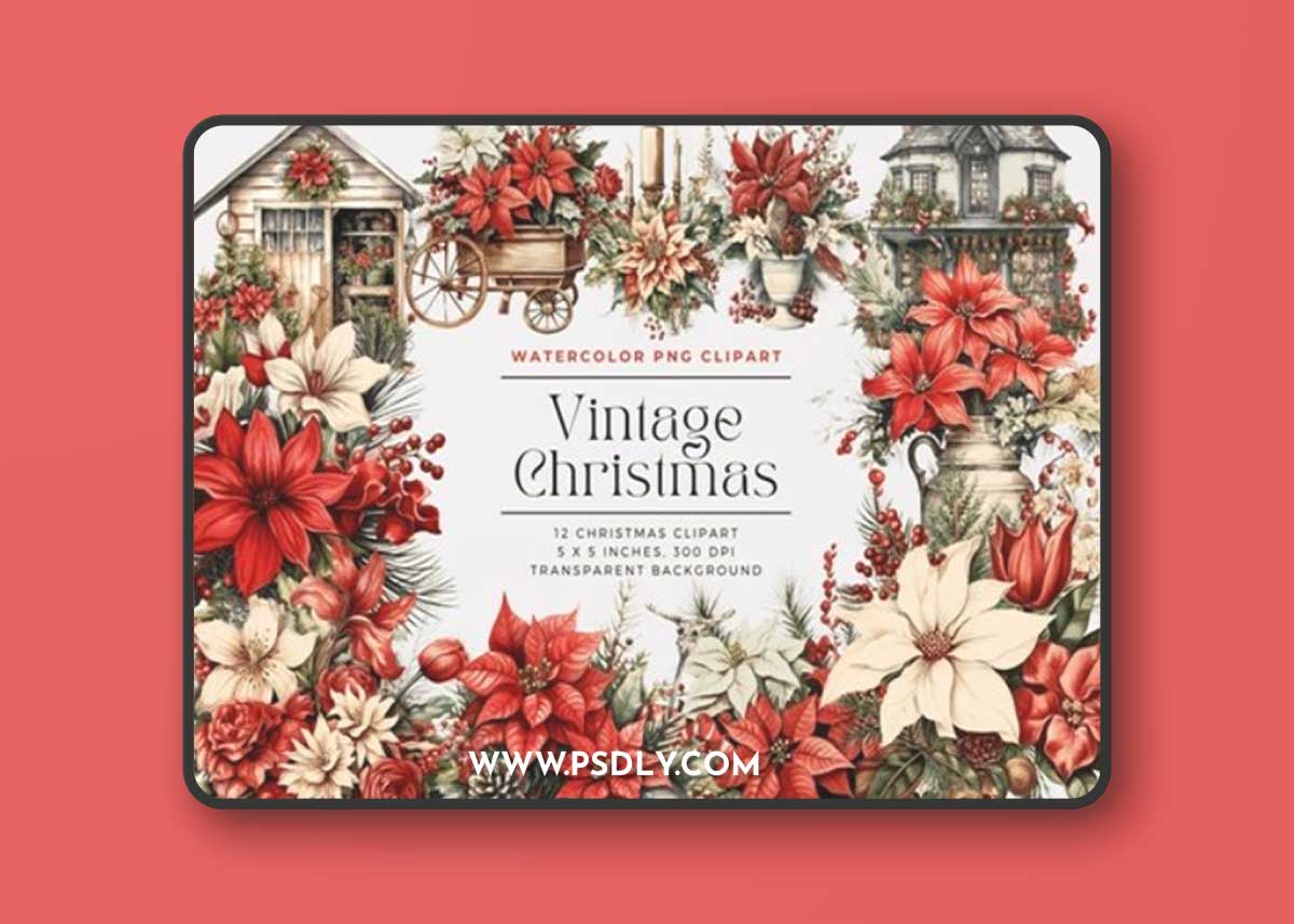 Watercolor Vintage Christmas 74229903