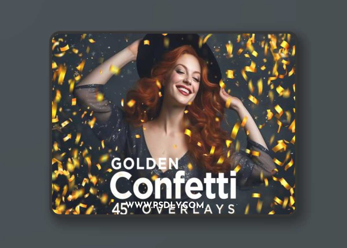 45 Golden Confetti Photoshop Overlays, Glitter