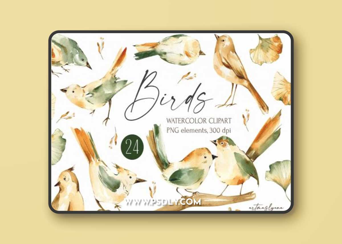 Watercolor Birds Clipart, Digital Autumn Images