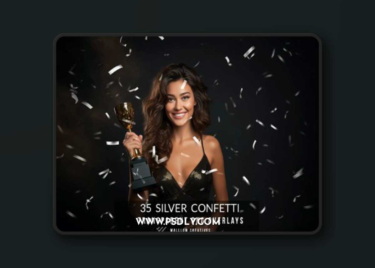 35 Realistic Silver Confetti PNG Photo Overlays