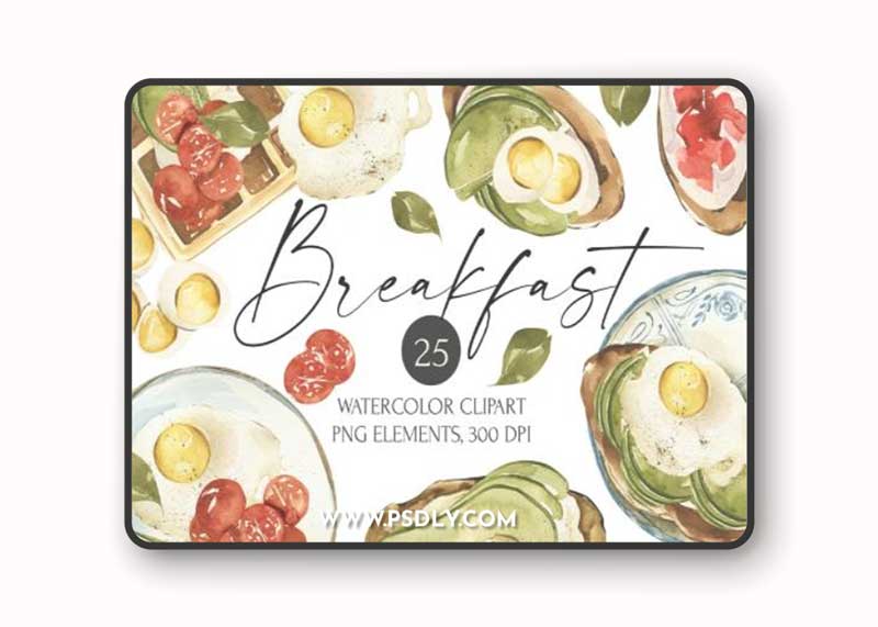 Watercolor Breakfast clipart. Healthy food images