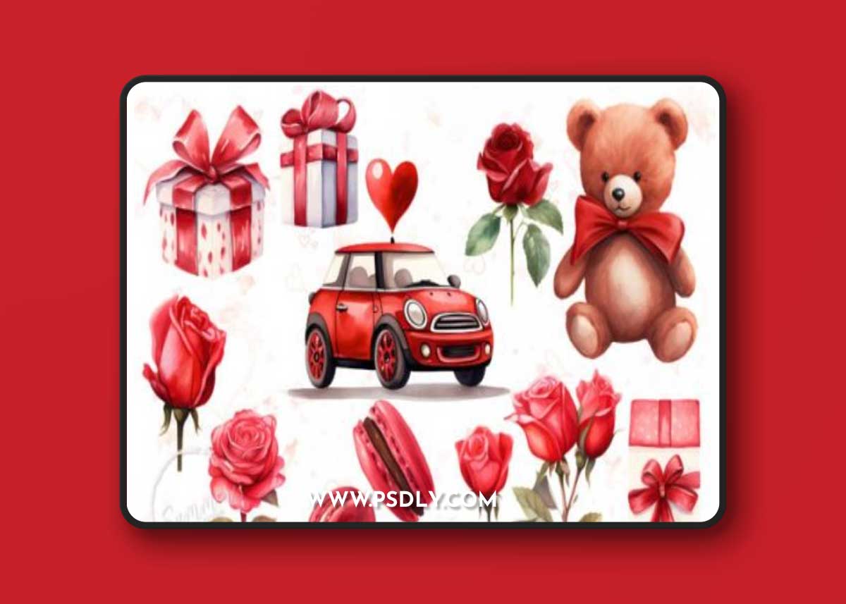 Watercolor Valentines Day Clipart Bundle 88247294