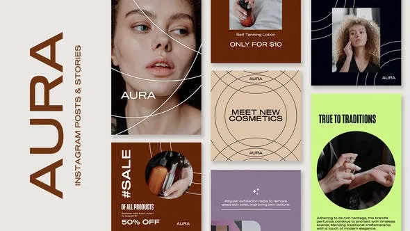 Videohive AURA - BEAUTY INSTAGRAM POSTS & STORIES PACK 50797688