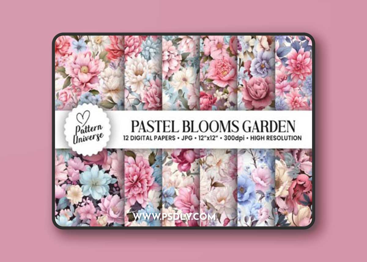 12 Seamless Pastel Blooms Garden Patterns
