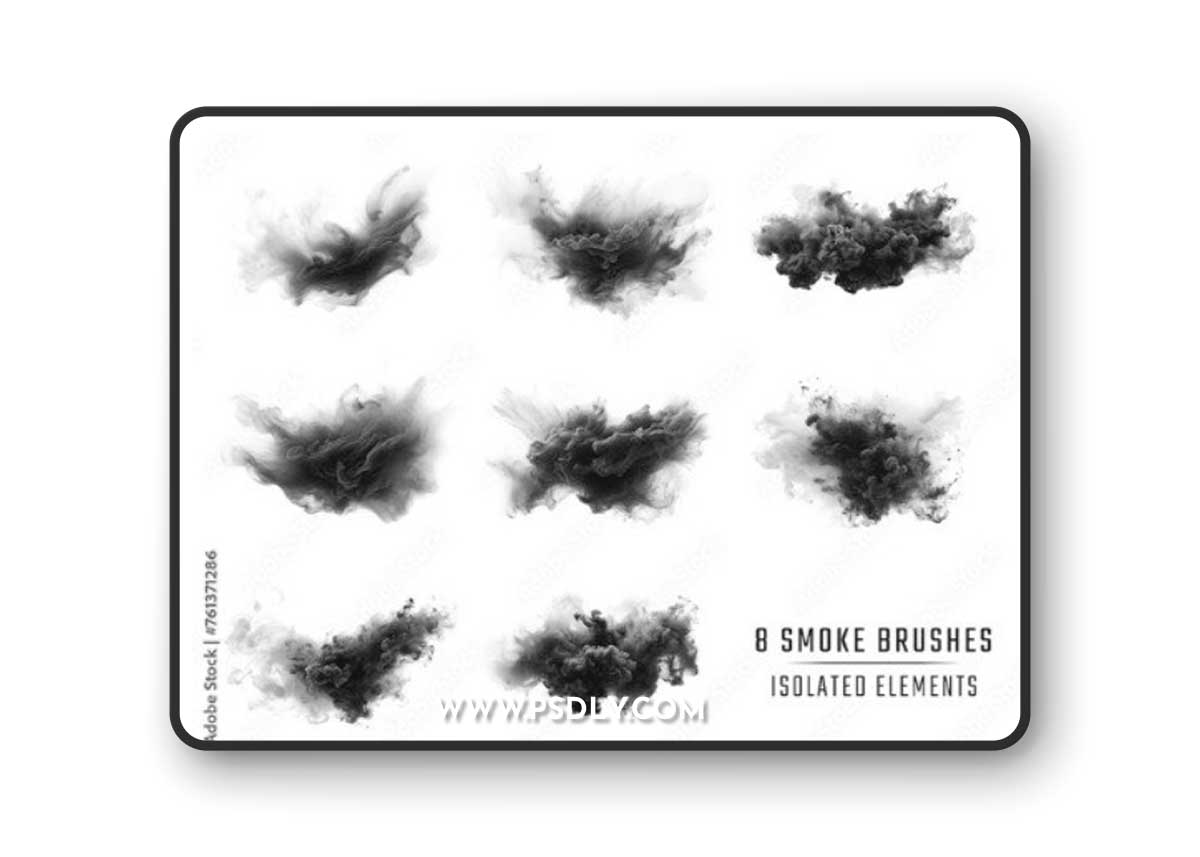 8 Black Smoke Brushes On Transparent Background